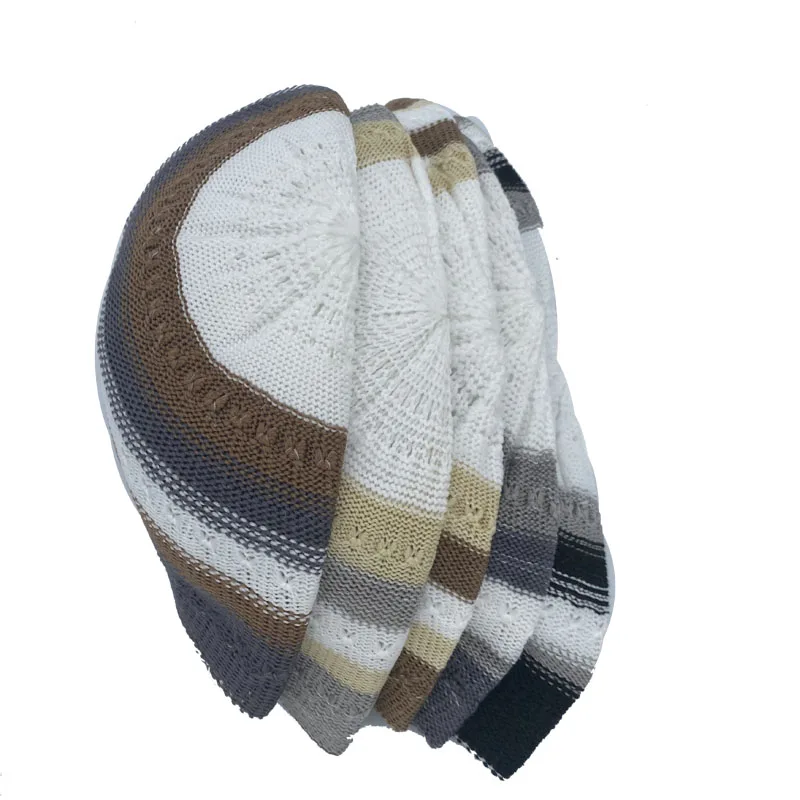 Muslim Hats for Men Knitted Prayer Hat Islamic Ramadan Jewish Kippah Homme Hat Men's Turban Bonnet Cotton Skull Beanie Cap