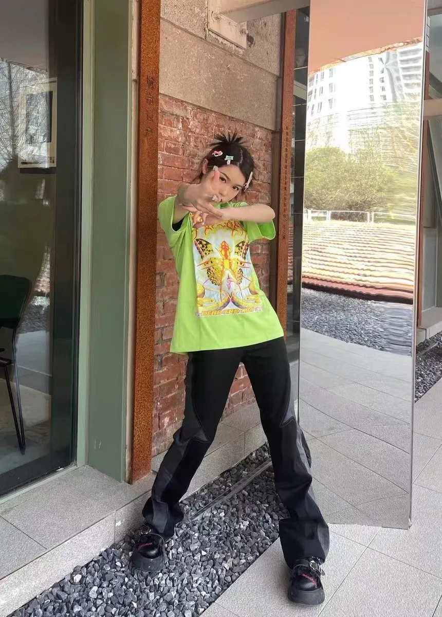 Karrcat Y2k Aesthetics T-shirt 2000s Harajuku E-girls Short Sleeve Tshirt Metal Cyber Chic Tops Punk Style Mall Goth Alt Clothes