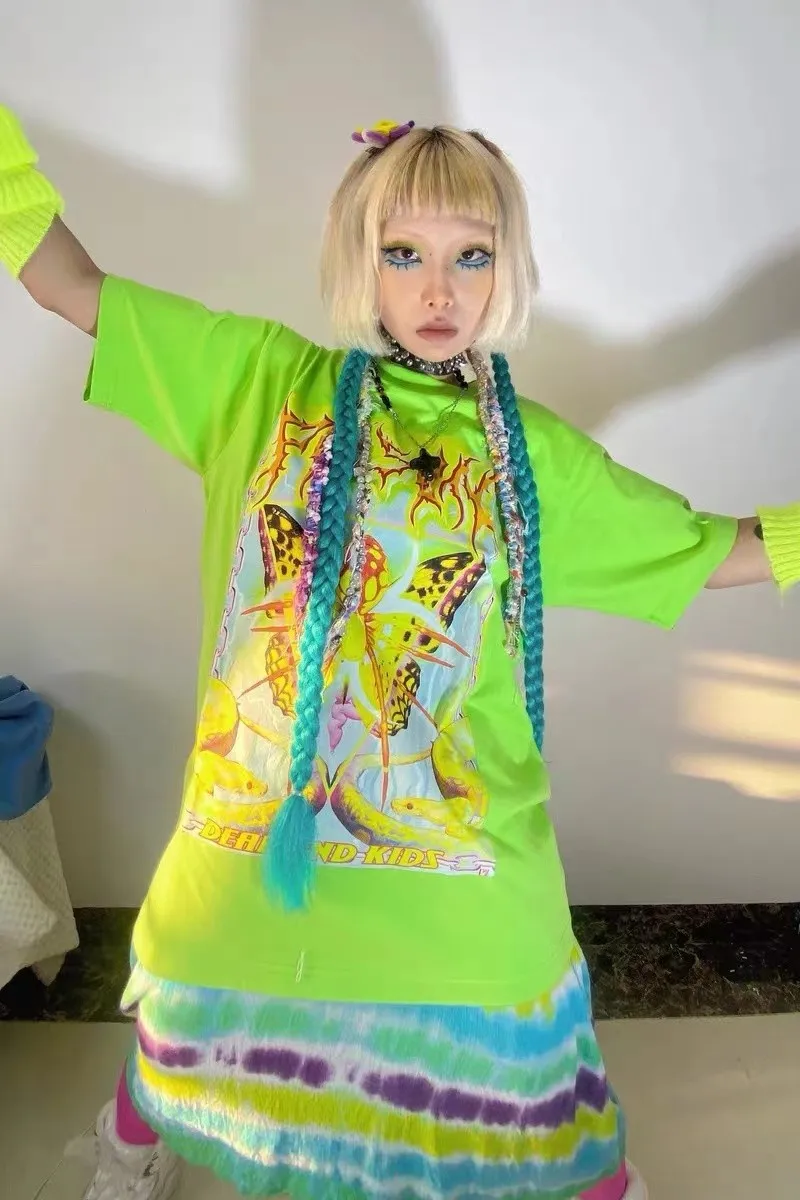 Karrcat Y2k Aesthetics T-shirt 2000s Harajuku E-girls Short Sleeve Tshirt Metal Cyber Chic Tops Punk Style Mall Goth Alt Clothes