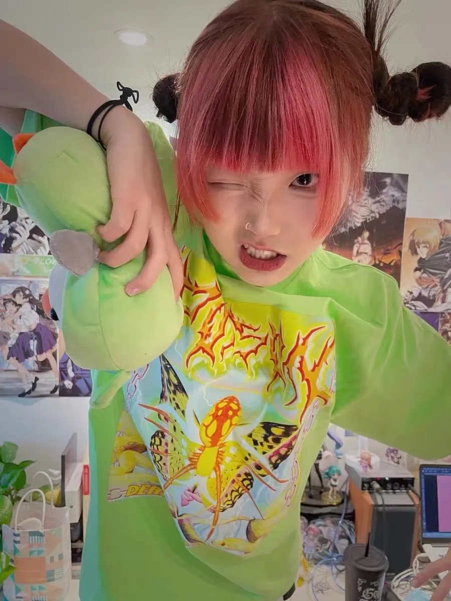 Karrcat Y2k Aesthetics T-shirt 2000s Harajuku E-girls Short Sleeve Tshirt Metal Cyber Chic Tops Punk Style Mall Goth Alt Clothes