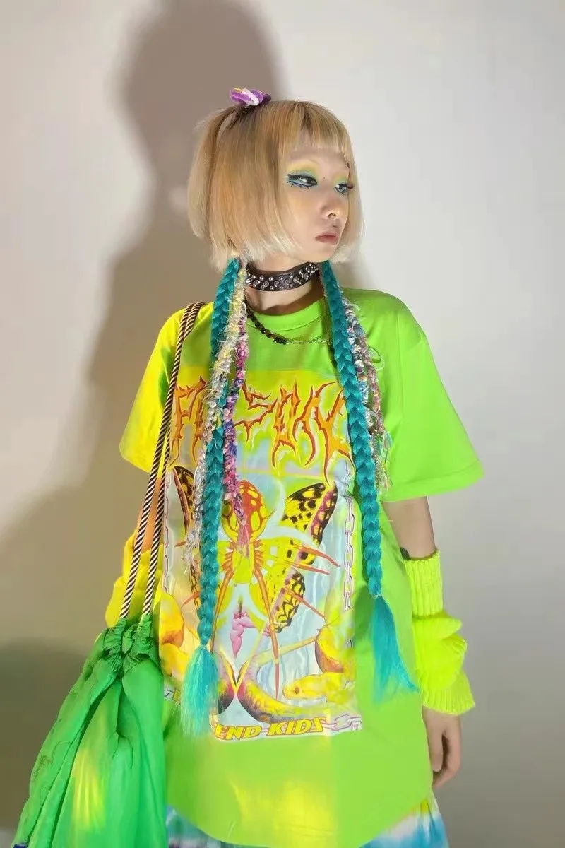 Karrcat Y2k Aesthetics T-shirt 2000s Harajuku E-girls Short Sleeve Tshirt Metal Cyber Chic Tops Punk Style Mall Goth Alt Clothes