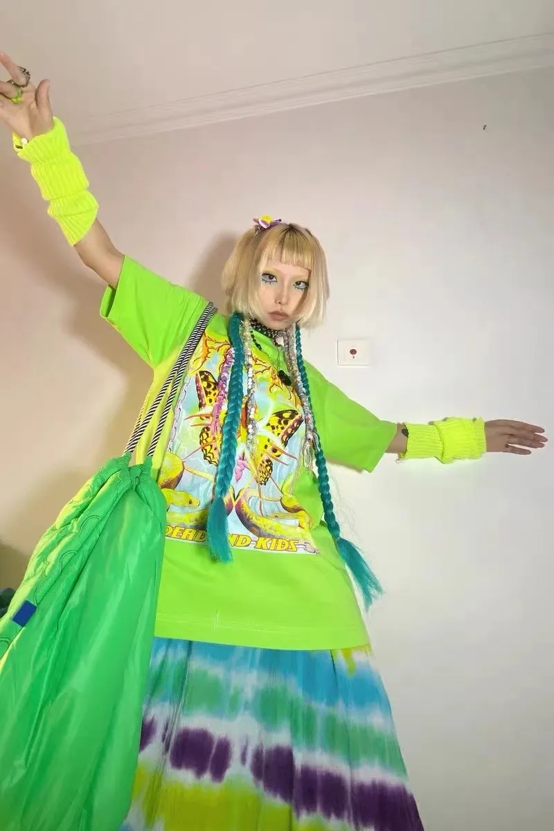 Karrcat Y2k Aesthetics T-shirt 2000s Harajuku E-girls Short Sleeve Tshirt Metal Cyber Chic Tops Punk Style Mall Goth Alt Clothes