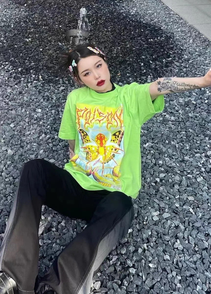 Karrcat Y2k Aesthetics T-shirt 2000s Harajuku E-girls Short Sleeve Tshirt Metal Cyber Chic Tops Punk Style Mall Goth Alt Clothes