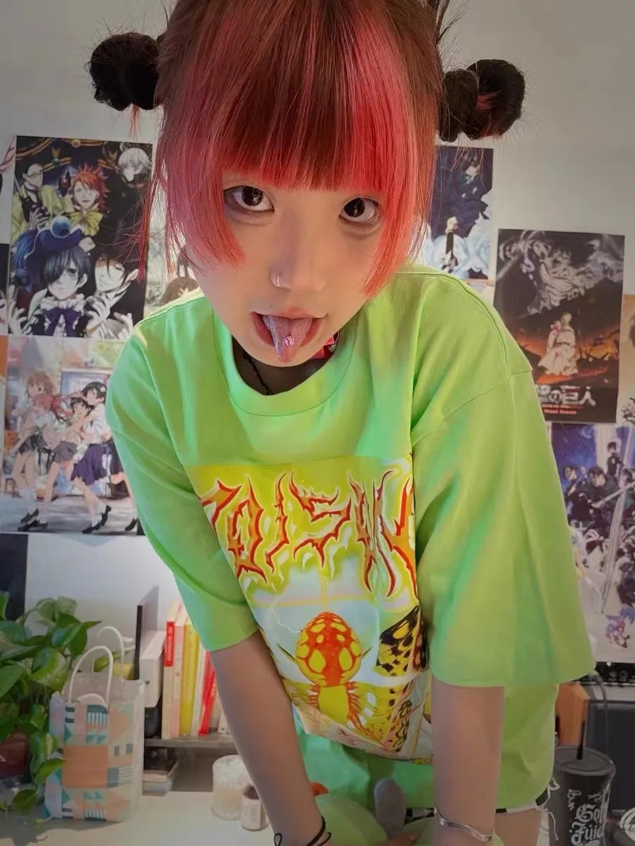 Karrcat Y2k Aesthetics T-shirt 2000s Harajuku E-girls Short Sleeve Tshirt Metal Cyber Chic Tops Punk Style Mall Goth Alt Clothes
