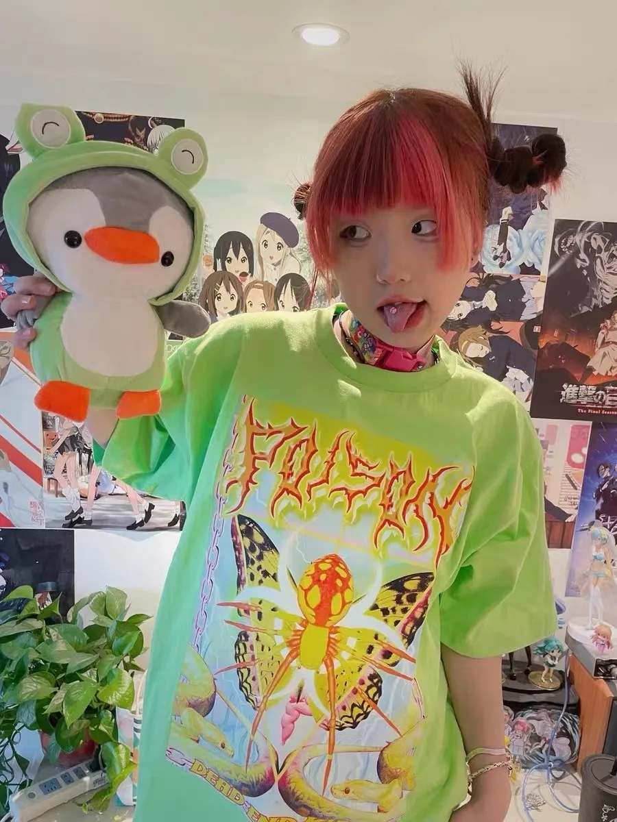 Karrcat Y2k Aesthetics T-shirt 2000s Harajuku E-girls Short Sleeve Tshirt Metal Cyber Chic Tops Punk Style Mall Goth Alt Clothes