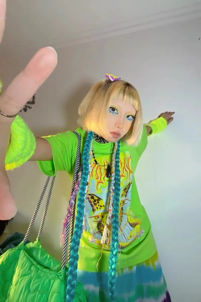 Karrcat Y2k Aesthetics T-shirt 2000s Harajuku E-girls Short Sleeve Tshirt Metal Cyber Chic Tops Punk Style Mall Goth Alt Clothes