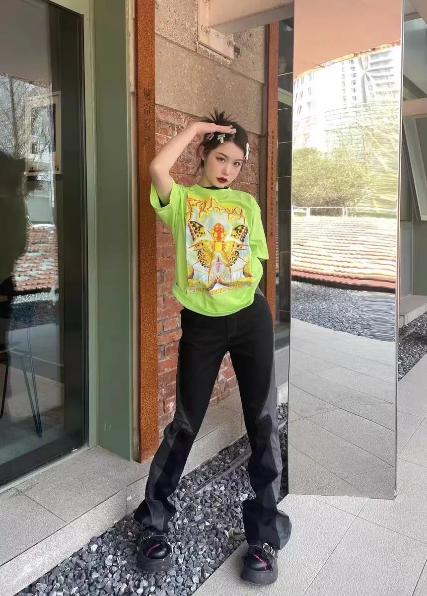 Karrcat Y2k Aesthetics T-shirt 2000s Harajuku E-girls Short Sleeve Tshirt Metal Cyber Chic Tops Punk Style Mall Goth Alt Clothes