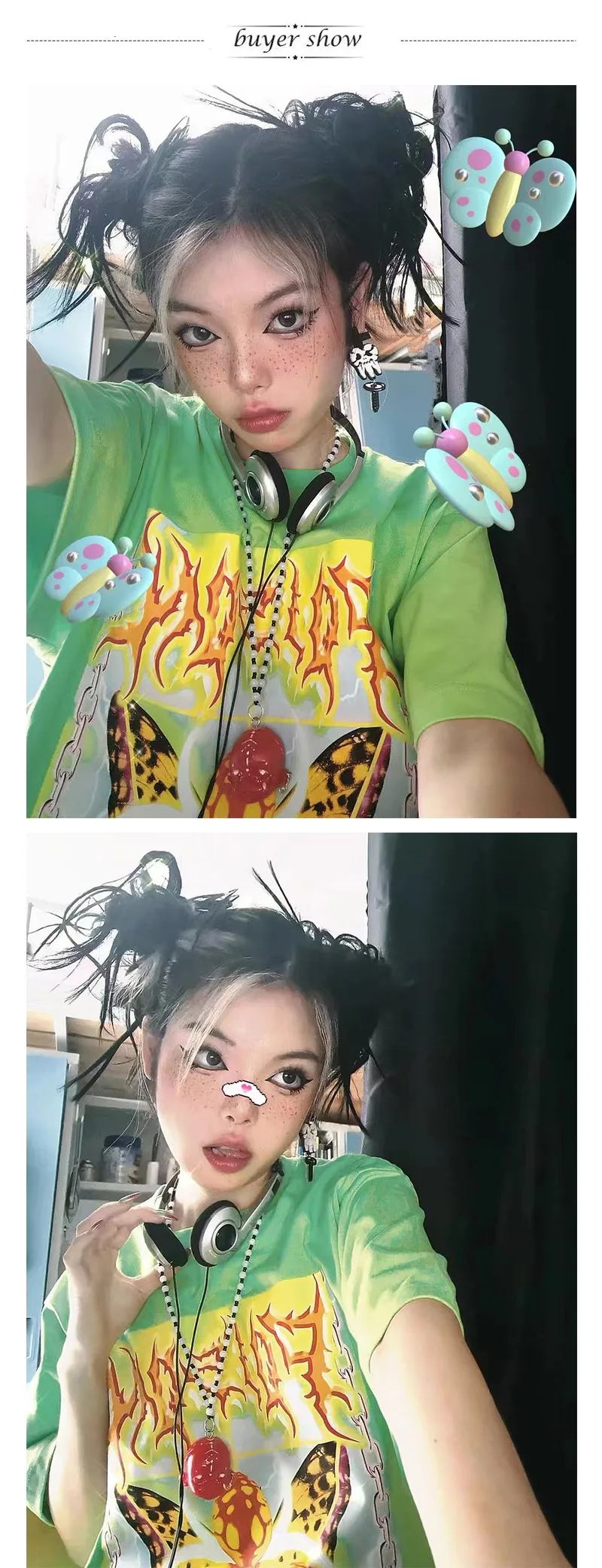 Karrcat Y2k Aesthetics T-shirt 2000s Harajuku E-girls Short Sleeve Tshirt Metal Cyber Chic Tops Punk Style Mall Goth Alt Clothes