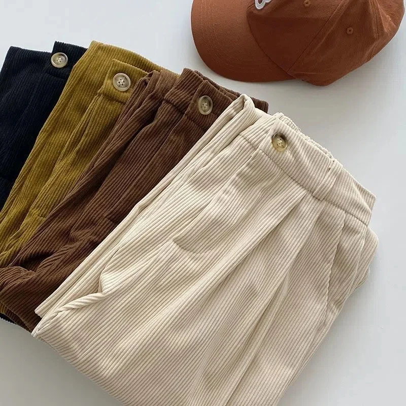 ZOKI High Waist Women Retro Corduroy Pants Fall Straight Causal Full Length Trousers Vintage Coffee Pockets All Match Pants New