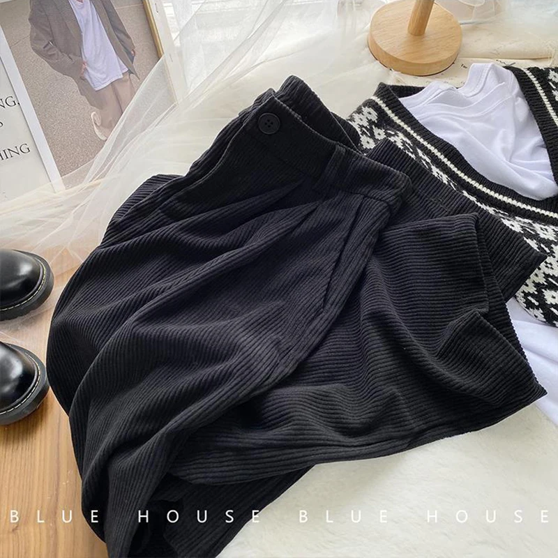ZOKI High Waist Women Retro Corduroy Pants Fall Straight Causal Full Length Trousers Vintage Coffee Pockets All Match Pants New