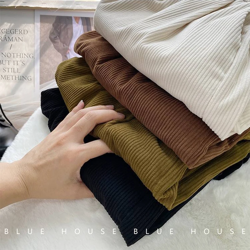 ZOKI High Waist Women Retro Corduroy Pants Fall Straight Causal Full Length Trousers Vintage Coffee Pockets All Match Pants New