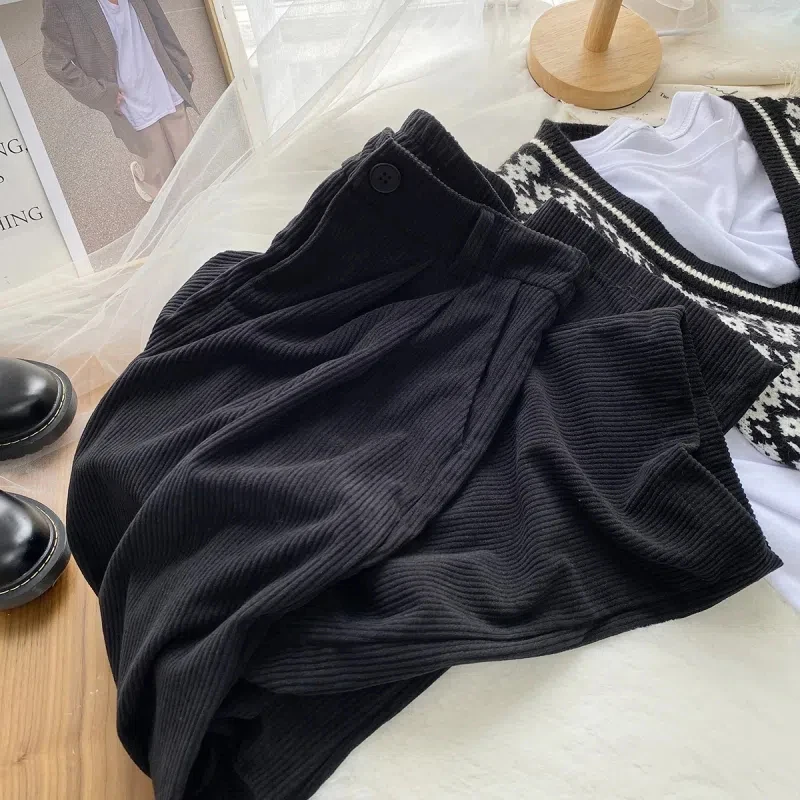 ZOKI High Waist Women Retro Corduroy Pants Fall Straight Causal Full Length Trousers Vintage Coffee Pockets All Match Pants New