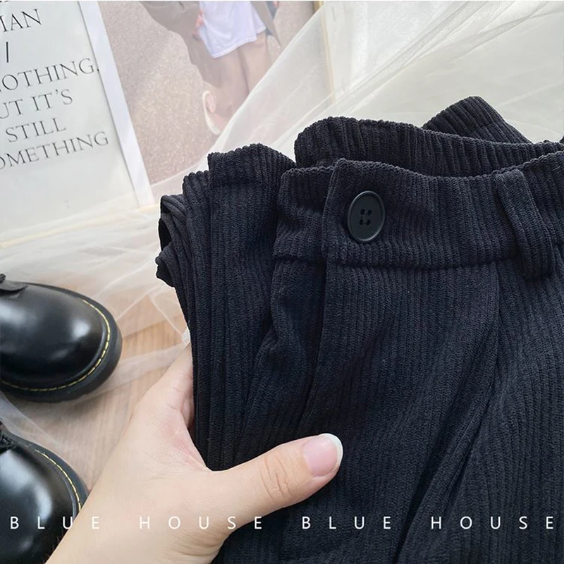 ZOKI High Waist Women Retro Corduroy Pants Fall Straight Causal Full Length Trousers Vintage Coffee Pockets All Match Pants New