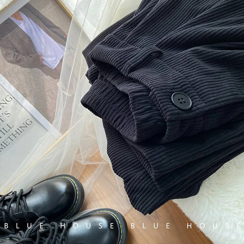 ZOKI High Waist Women Retro Corduroy Pants Fall Straight Causal Full Length Trousers Vintage Coffee Pockets All Match Pants New