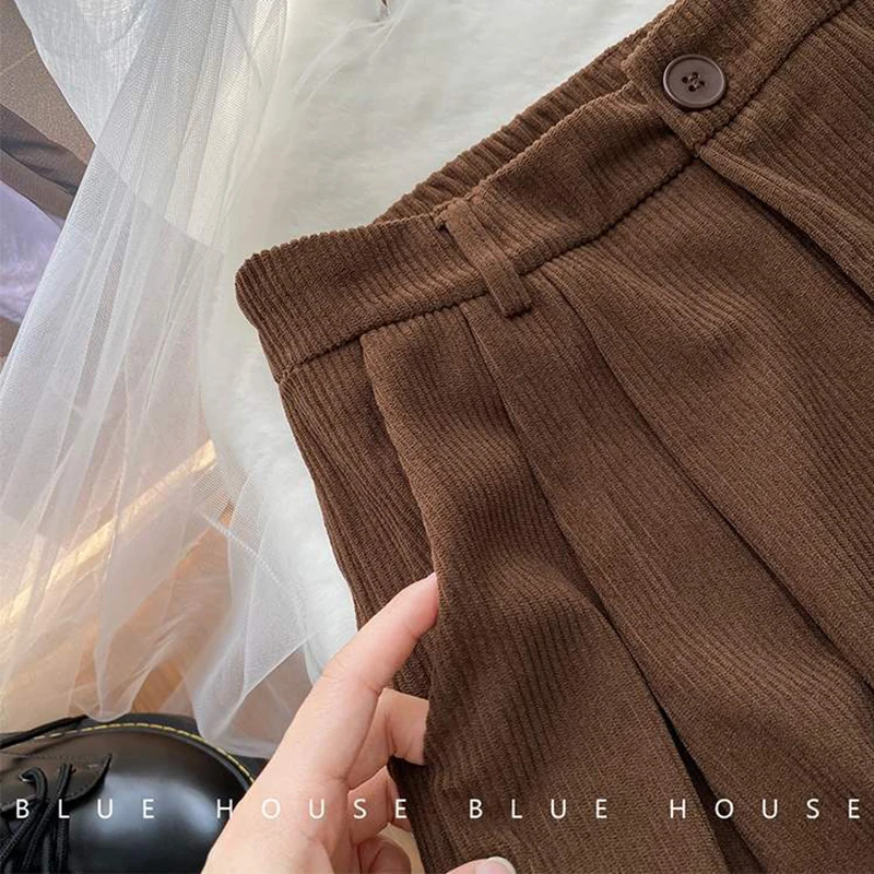 ZOKI High Waist Women Retro Corduroy Pants Fall Straight Causal Full Length Trousers Vintage Coffee Pockets All Match Pants New