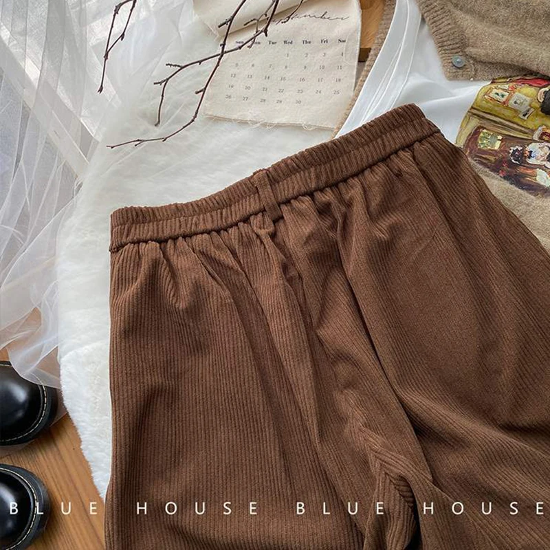 ZOKI High Waist Women Retro Corduroy Pants Fall Straight Causal Full Length Trousers Vintage Coffee Pockets All Match Pants New