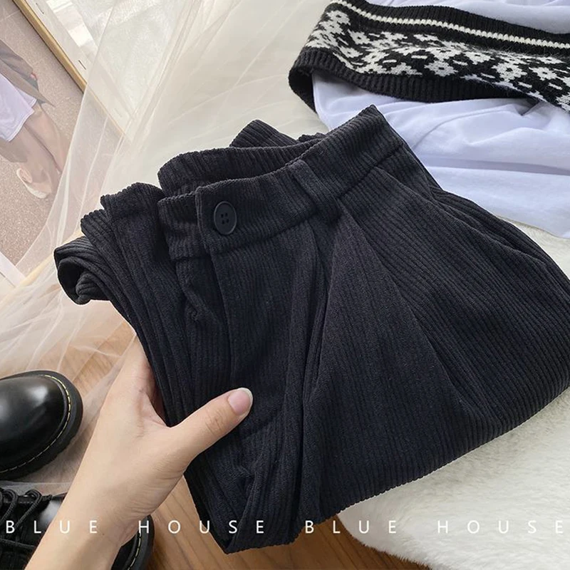 ZOKI High Waist Women Retro Corduroy Pants Fall Straight Causal Full Length Trousers Vintage Coffee Pockets All Match Pants New