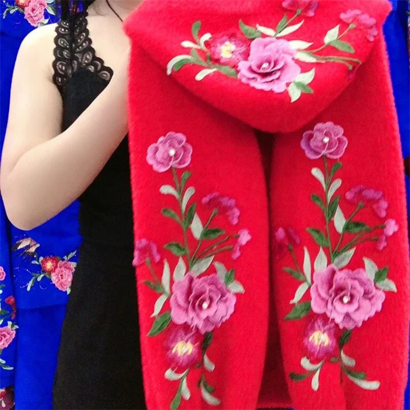 Women's Autumn And Winter Online Celebrity Explosions Embroidered Flowers Chinese Style Mink Wool Hooded Elastic Cardigan Coat