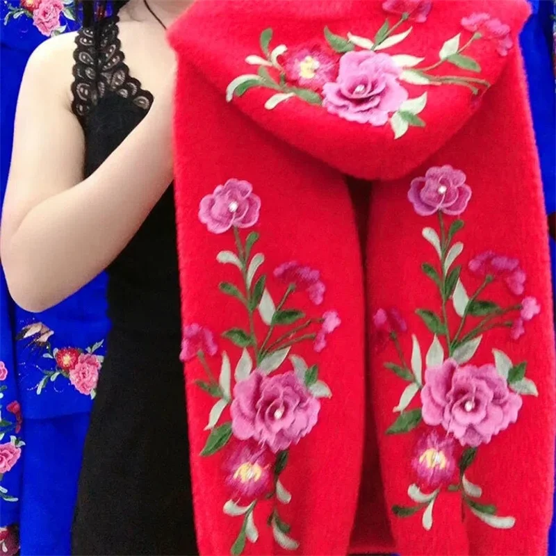 Women's Autumn And Winter Online Celebrity Explosions Embroidered Flowers Chinese Style Mink Wool Hooded Elastic Cardigan Coat