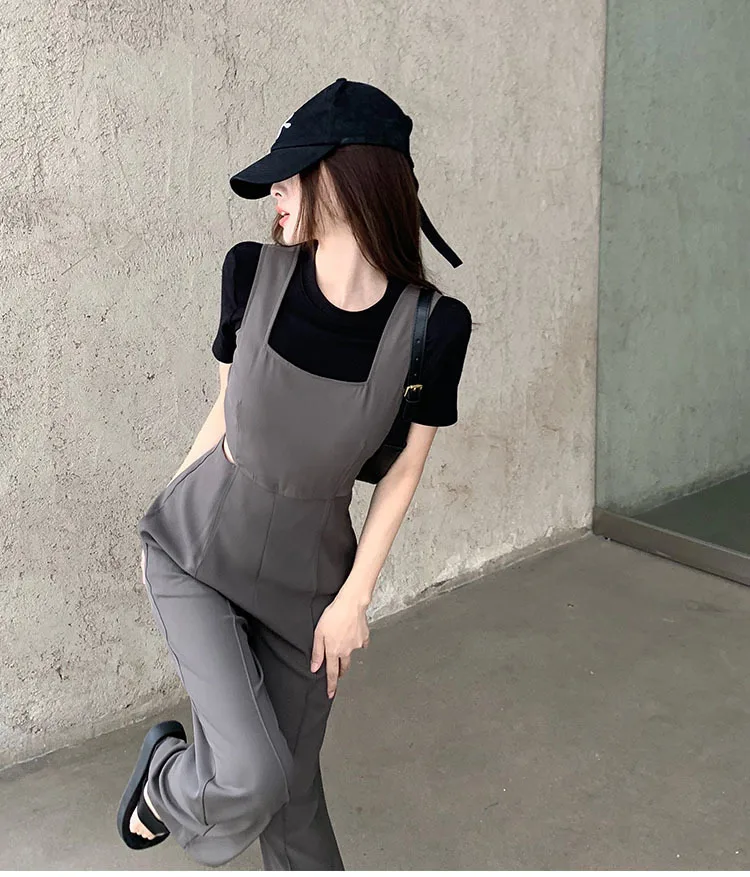 Jumpsuit Women 2023 Summer Women's New Waist Hollow Sleeveless Black Romper For Ladies Casual Straight Trousers Long Overalls
