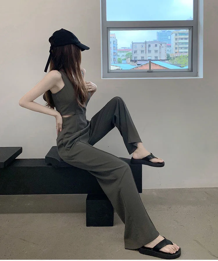 Jumpsuit Women 2023 Summer Women's New Waist Hollow Sleeveless Black Romper For Ladies Casual Straight Trousers Long Overalls