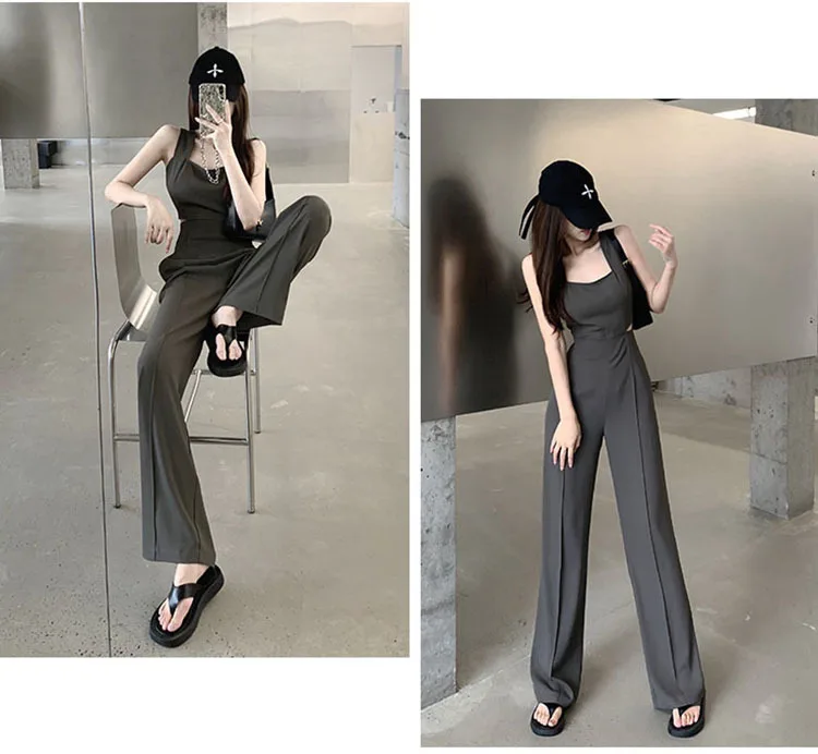 Jumpsuit Women 2023 Summer Women's New Waist Hollow Sleeveless Black Romper For Ladies Casual Straight Trousers Long Overalls
