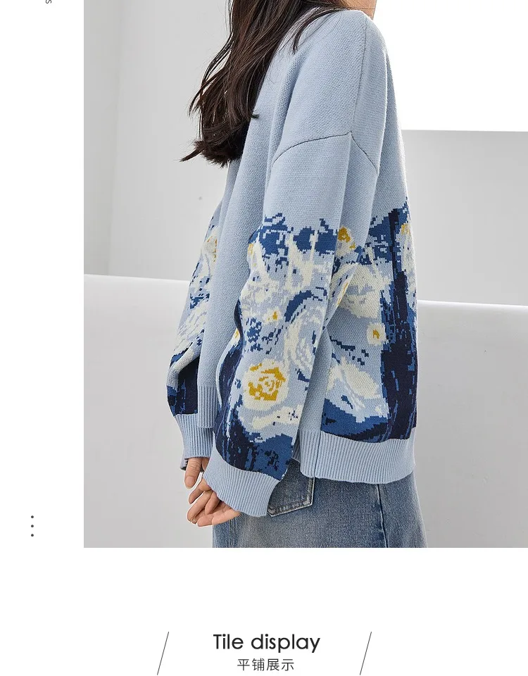 Winter Cardigan for Women 2026 Designer Knitted Sweater Coat Female New Fashion Printing Thick V-neck Casual Oversize Jumpers