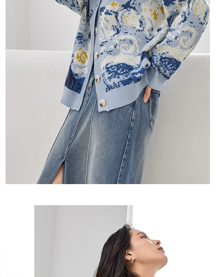 Winter Cardigan for Women 2026 Designer Knitted Sweater Coat Female New Fashion Printing Thick V-neck Casual Oversize Jumpers