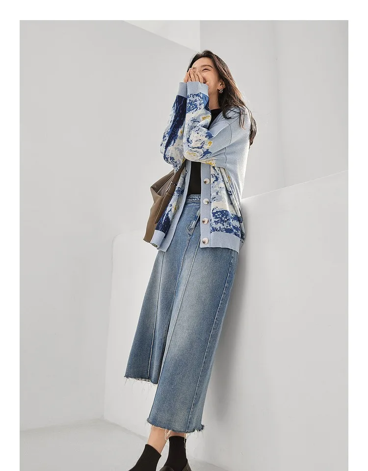 Winter Cardigan for Women 2026 Designer Knitted Sweater Coat Female New Fashion Printing Thick V-neck Casual Oversize Jumpers