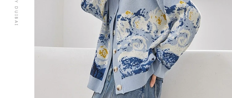 Winter Cardigan for Women 2026 Designer Knitted Sweater Coat Female New Fashion Printing Thick V-neck Casual Oversize Jumpers