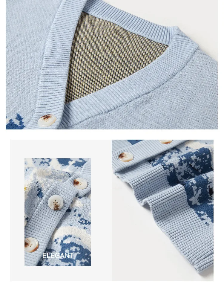 Winter Cardigan for Women 2026 Designer Knitted Sweater Coat Female New Fashion Printing Thick V-neck Casual Oversize Jumpers