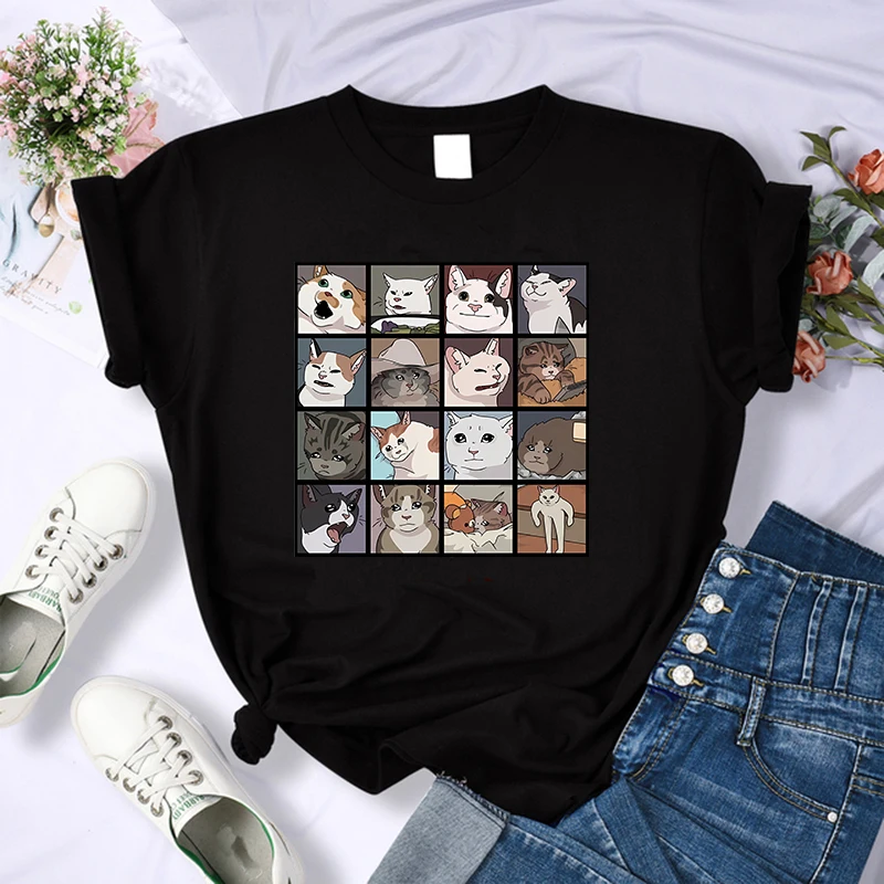 Y2k 90s Cute Cat Shirt Women Funny Cartoon T Shirt Harajuku Graphic Ulzzang T-shirt Aesthetic Tshirt Top Tee Female T-shirts