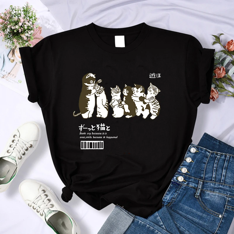 Y2k 90s Cute Cat Shirt Women Funny Cartoon T Shirt Harajuku Graphic Ulzzang T-shirt Aesthetic Tshirt Top Tee Female T-shirts