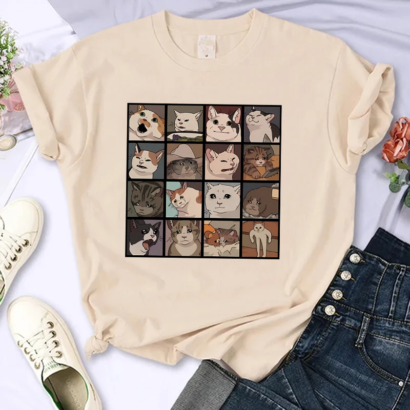 Y2k 90s Cute Cat Shirt Women Funny Cartoon T Shirt Harajuku Graphic Ulzzang T-shirt Aesthetic Tshirt Top Tee Female T-shirts