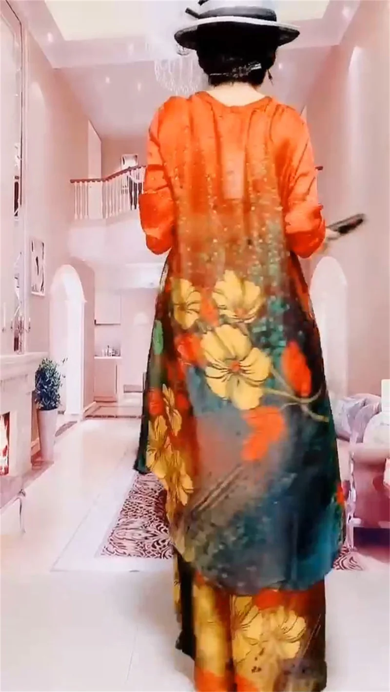 2023 Spring/Summer New Fashion Set Large Size Temperament Printed Silk Mulberry Silk Top Women Wide Leg Printed Covering Belly