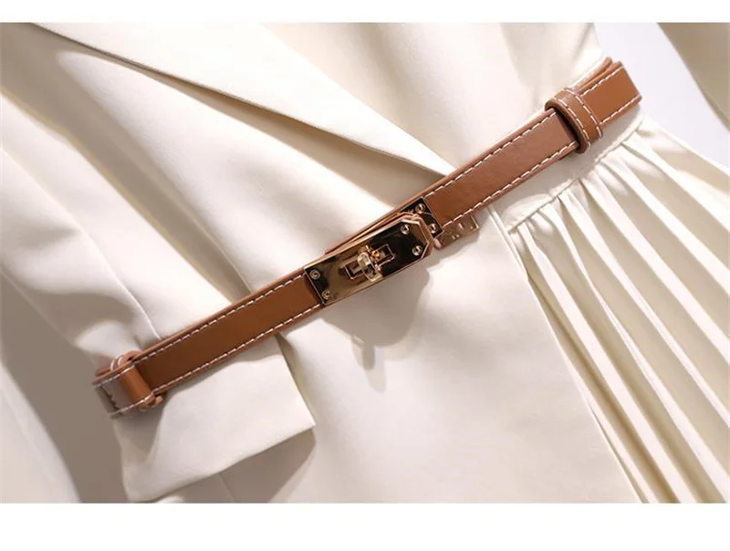 Spring Autumn Women's Dresses 2026 New Fashion Suit Collar Stitching Fake Two-Piece Elegant Lady Office Long Dress Vestidos