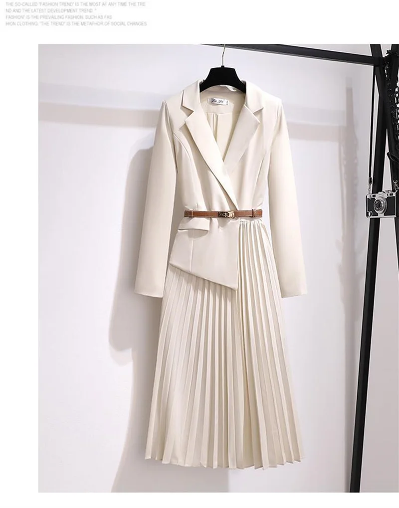 Spring Autumn Women's Dresses 2026 New Fashion Suit Collar Stitching Fake Two-Piece Elegant Lady Office Long Dress Vestidos
