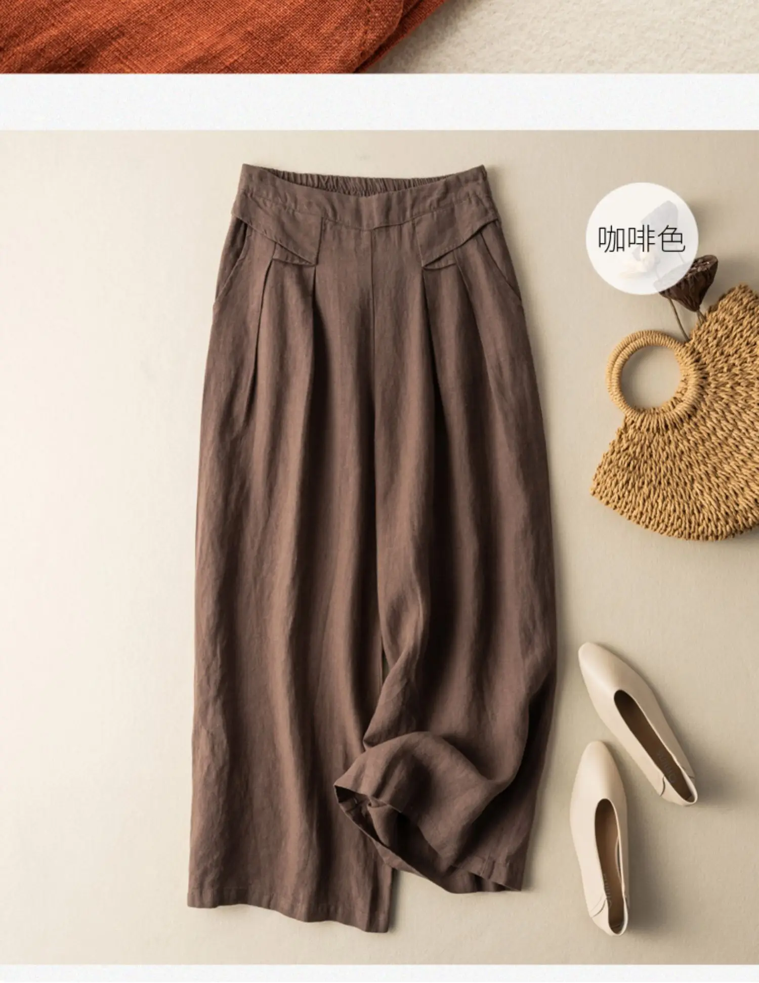 Women Casual Wide Leg Pants New 2023 Summer Vintage Style Solid Color Loose Comfortable Female Cotton Linen Trousers B2607