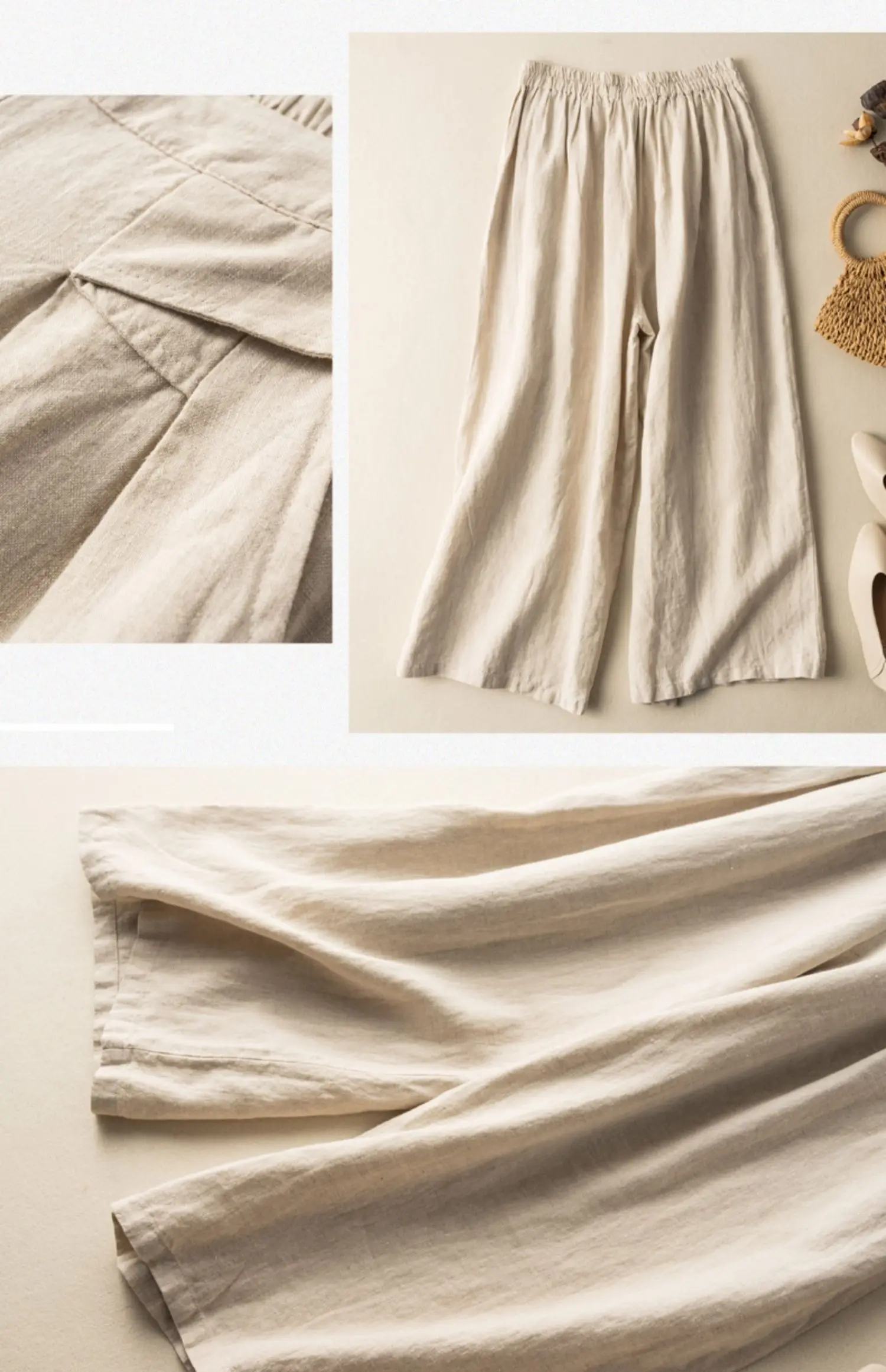 Women Casual Wide Leg Pants New 2023 Summer Vintage Style Solid Color Loose Comfortable Female Cotton Linen Trousers B2607