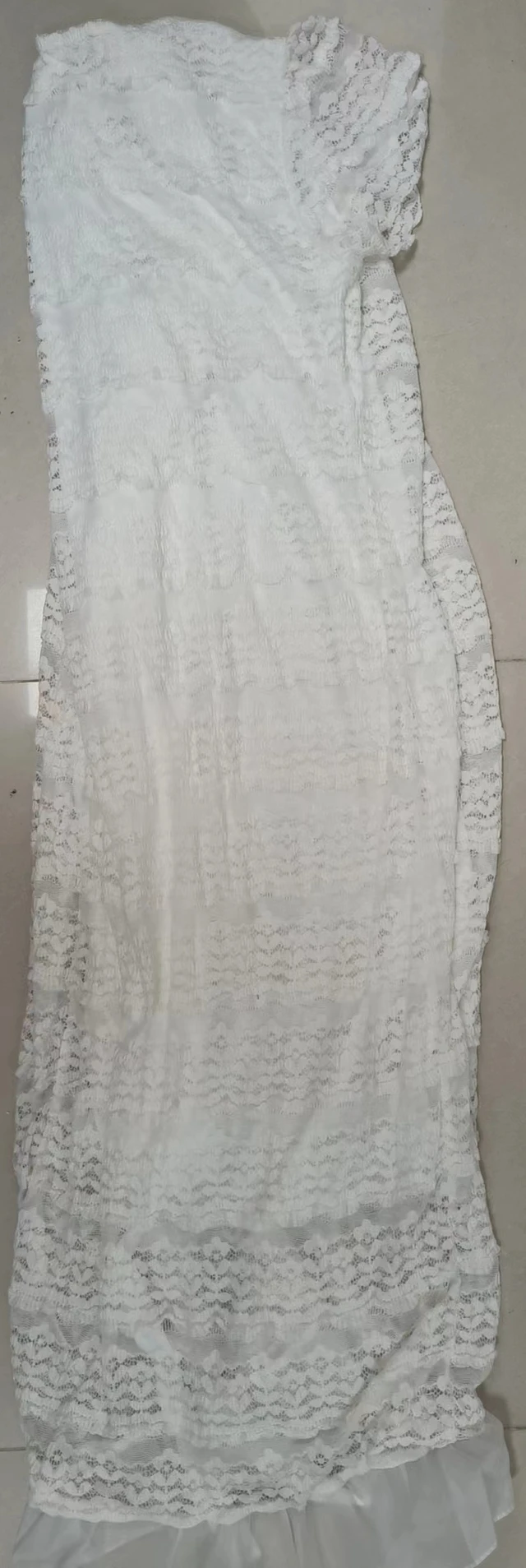 New Korean Fashion V-neck Lace Dress Women Summer Slim Short Sleeve Lace Up Wrapped Mesh Ruffles Long Dresses Vestidos Robe