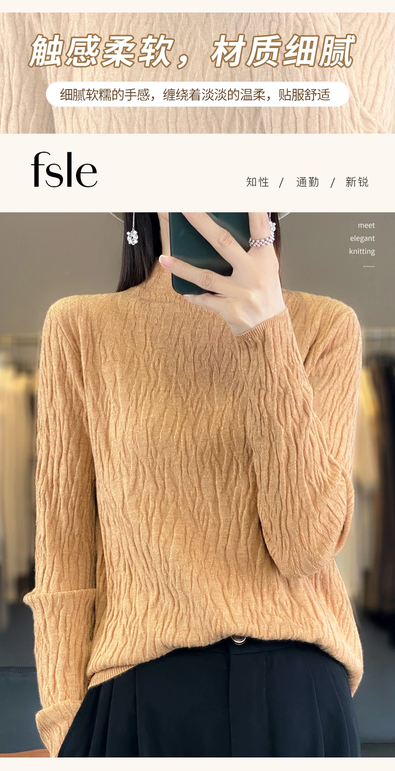 Women Autumn Winter Pure Wool Sweater Half-high Collar Irregular Pit Strips Pullover Female Thickened Casual Knitted Basis Top