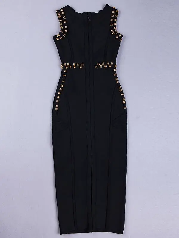 2023 New Women Sexy Diamond Embellished Bodycon Long Bandage Dress Elegant Rayon Backless Sleeveless Party Dress