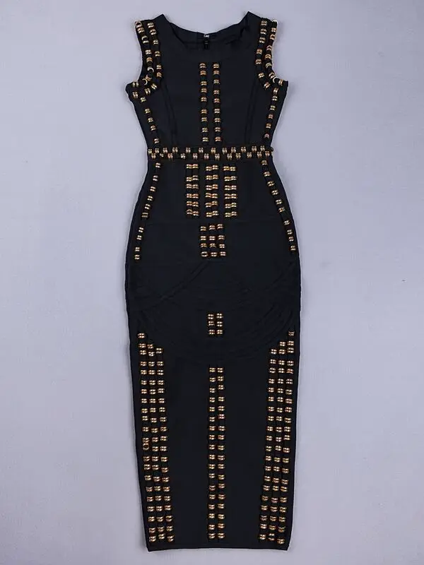 2023 New Women Sexy Diamond Embellished Bodycon Long Bandage Dress Elegant Rayon Backless Sleeveless Party Dress