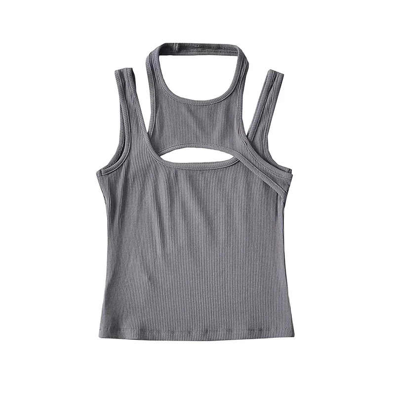 Asymmetrical Crop Top y2k E-girl Hollow Out Knitted Corset Top Sleeveless O Neck Mini Vest Basic Casual Sporty  Summer