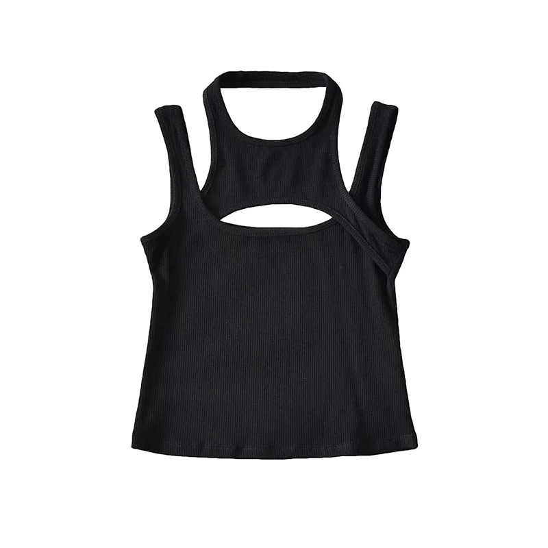 Asymmetrical Crop Top y2k E-girl Hollow Out Knitted Corset Top Sleeveless O Neck Mini Vest Basic Casual Sporty  Summer