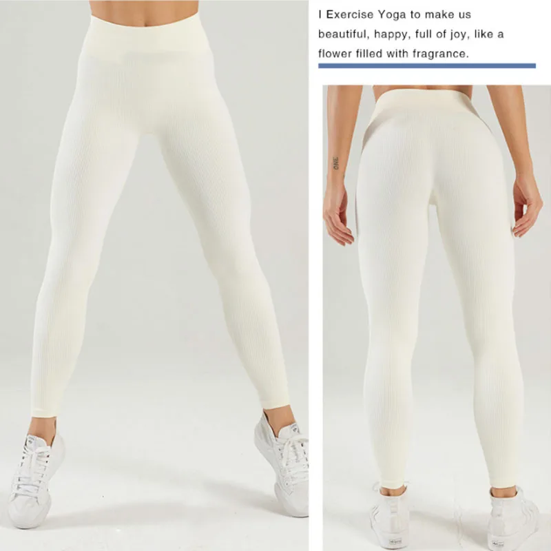 Tossy Ribbed Yoga Leggings Sports Tights Women Seamless Knit Yoga Pants White Femme Gym Leggings Skinny Workout Fitness Push Up