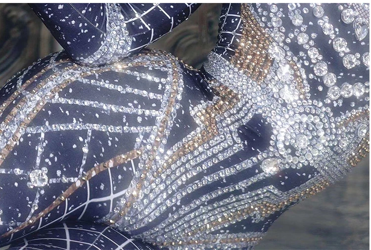 Fashion Rhinestones Jumpsuit Crystal Pearl Sexy Women Jumpsuits Spandex Party Nightclub Birthday Pole Dance Singer Stage Costume