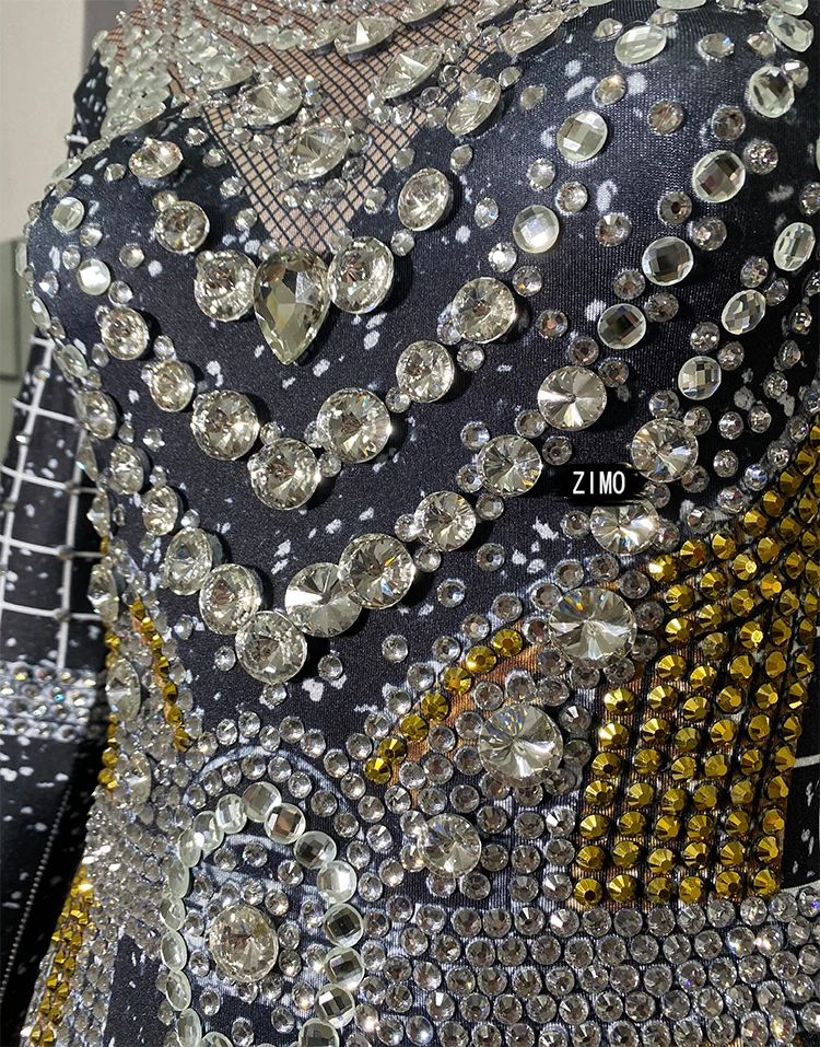 Fashion Rhinestones Jumpsuit Crystal Pearl Sexy Women Jumpsuits Spandex Party Nightclub Birthday Pole Dance Singer Stage Costume