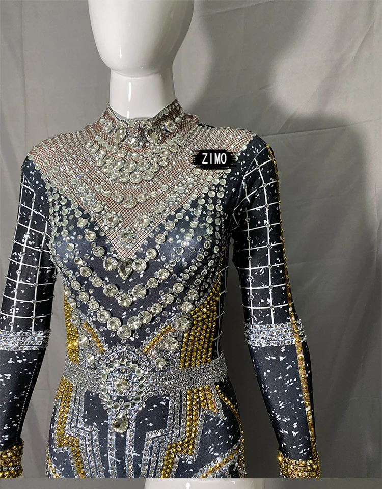 Fashion Rhinestones Jumpsuit Crystal Pearl Sexy Women Jumpsuits Spandex Party Nightclub Birthday Pole Dance Singer Stage Costume