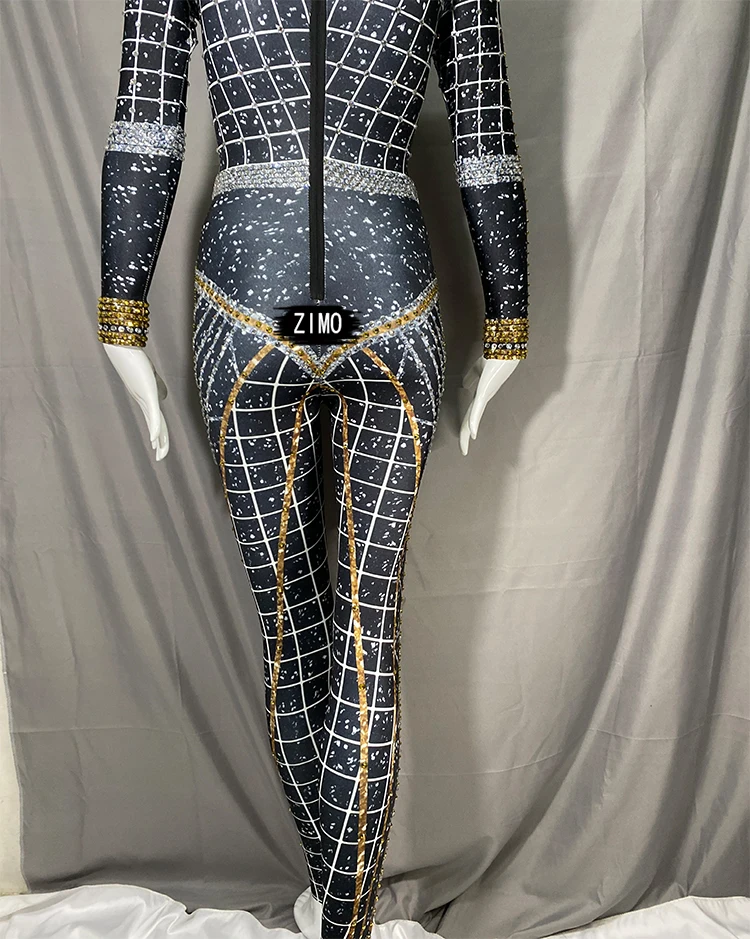 Fashion Rhinestones Jumpsuit Crystal Pearl Sexy Women Jumpsuits Spandex Party Nightclub Birthday Pole Dance Singer Stage Costume